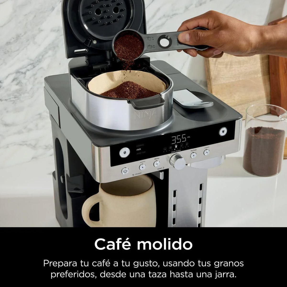 2026 Cafetera Ninja Prestige CFN802EU 2 en 1 de filtro y cápsulas con espumador incorporado, prepara lattes, café helado y flat whites, color negro.