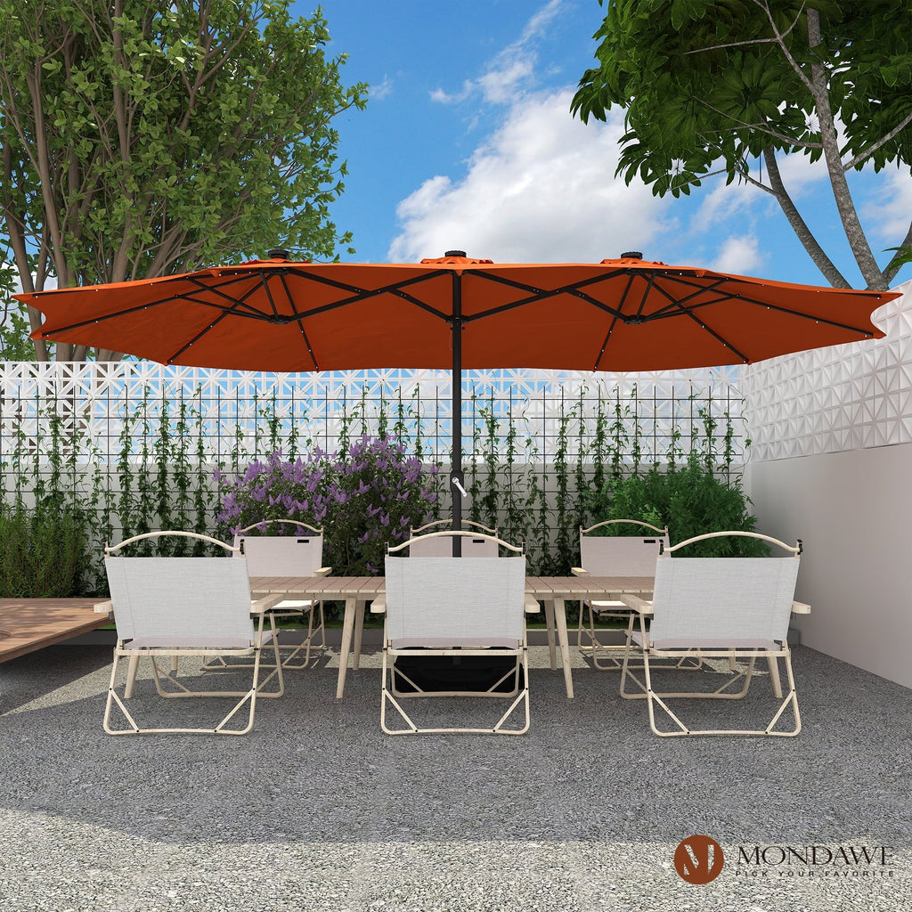 2026 NewMondawe 15ft Patio Umbrella Rectangular Outdoor Market Umbrella with Base and LED Lights Beige