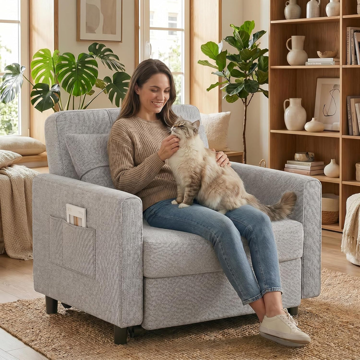 2026 Gizoon Sofá cama 3 en 1 convertible, silla cama individual extraíble con respaldo ajustable, espaciosos sofás multifuncionales para sala de estar, dormitorio, apartamento