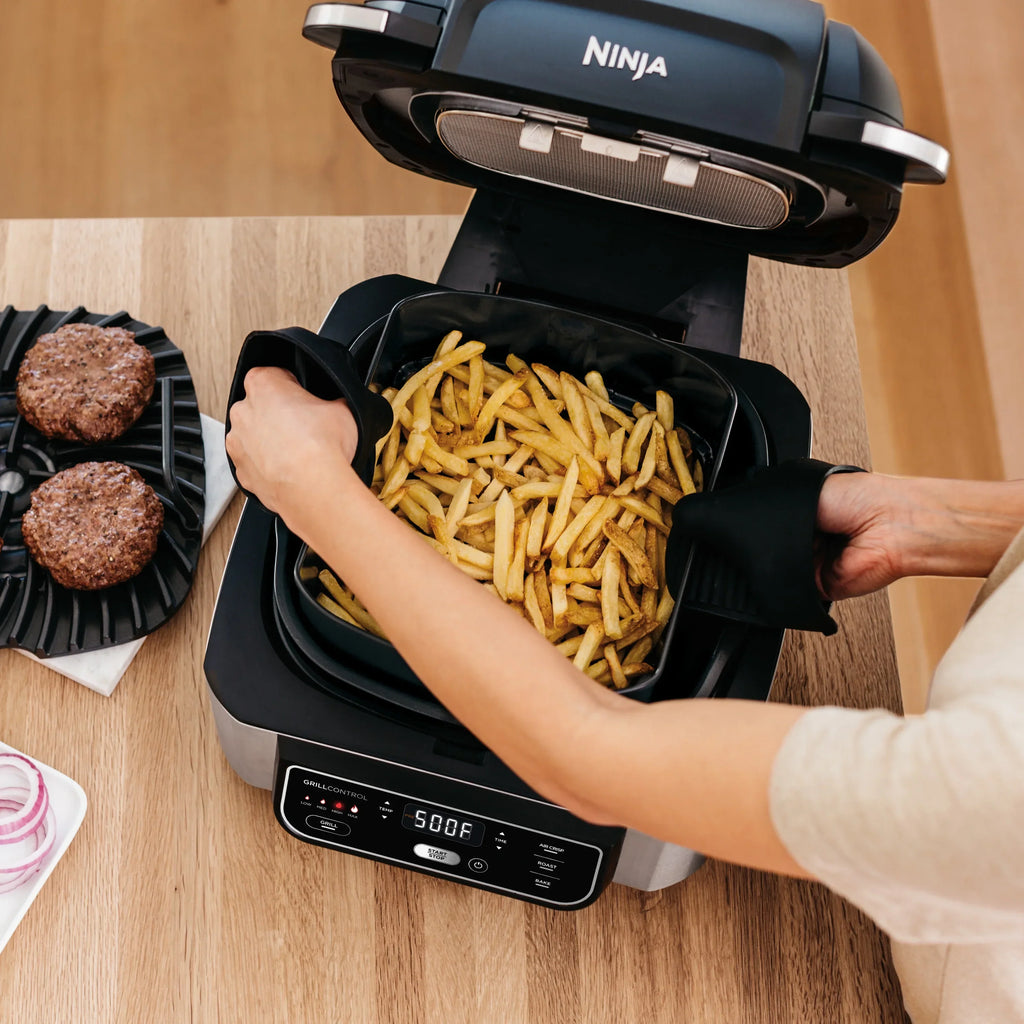 2026 NewNinja Foodi 4-in-1 Indoor Grill with 4-Qt Air Fryer, Roast, Bake, & Cyclonic Grilling Technology, Black/Stainless