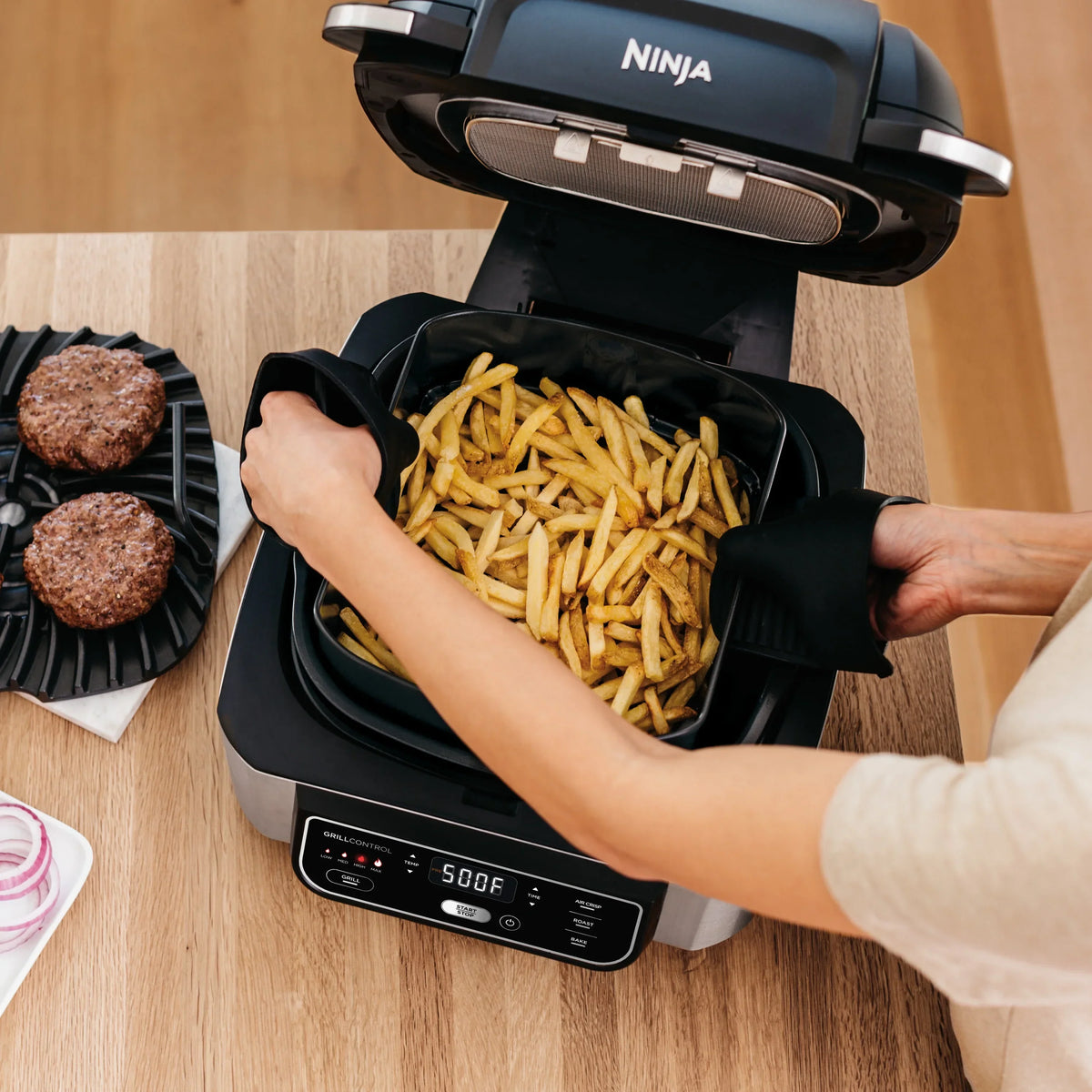2026 NewNinja Foodi 4-in-1 Indoor Grill with 4-Qt Air Fryer, Roast, Bake, & Cyclonic Grilling Technology, Black/Stainless