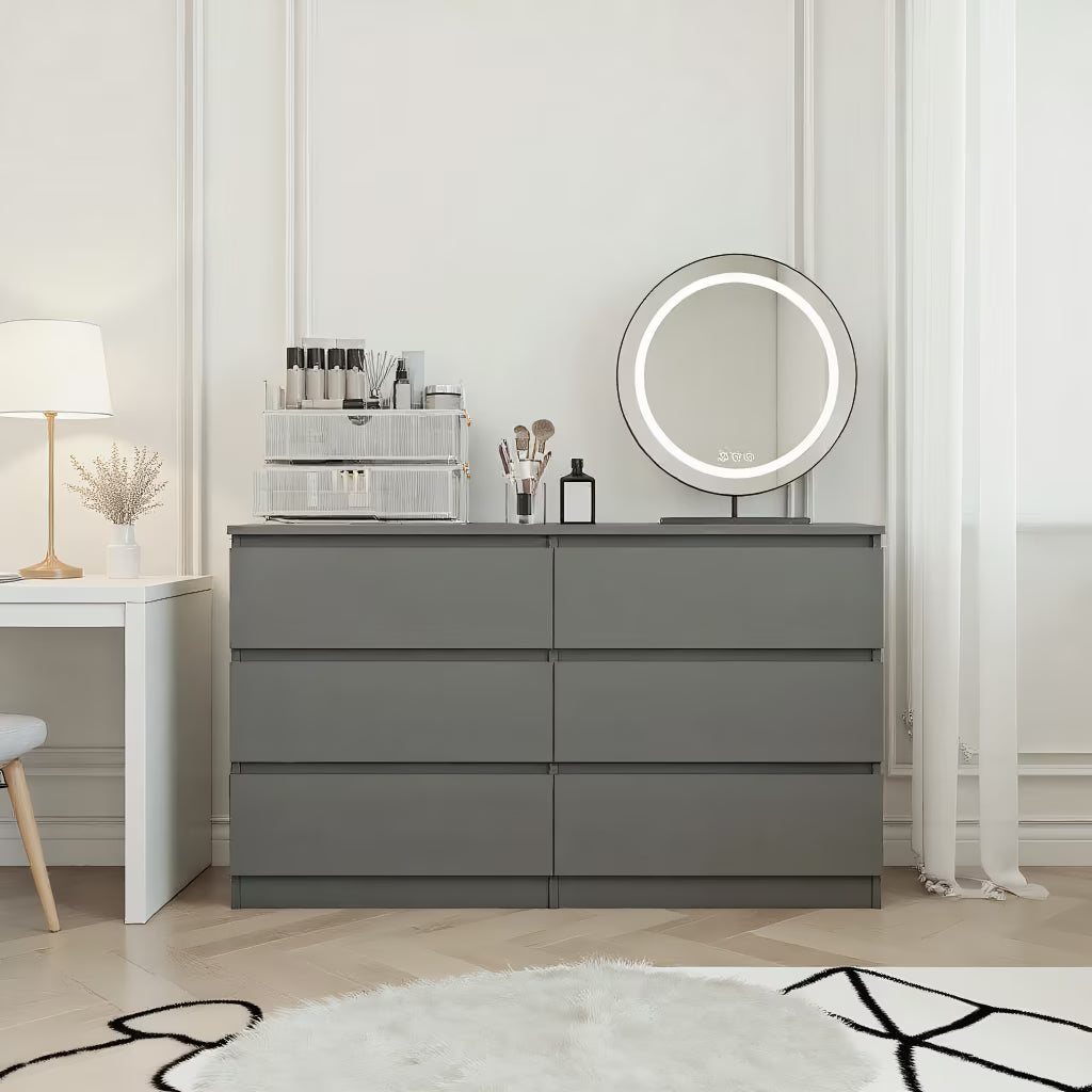 2026 NewKadyn Modern 6 Drawer Dresser Wood Cabinet,Dresser for Bedroom, Kitchen Storage Cabinet with Drawers, Chest of Drawers(Black)