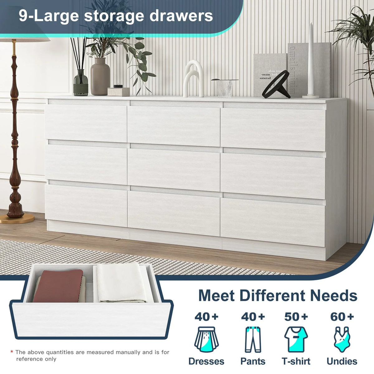 2026 NewResenkos Modern Mid Century 6 Drawer Wide Dressers Chests for Bedroom, Chest of Drawer Organizer Grey