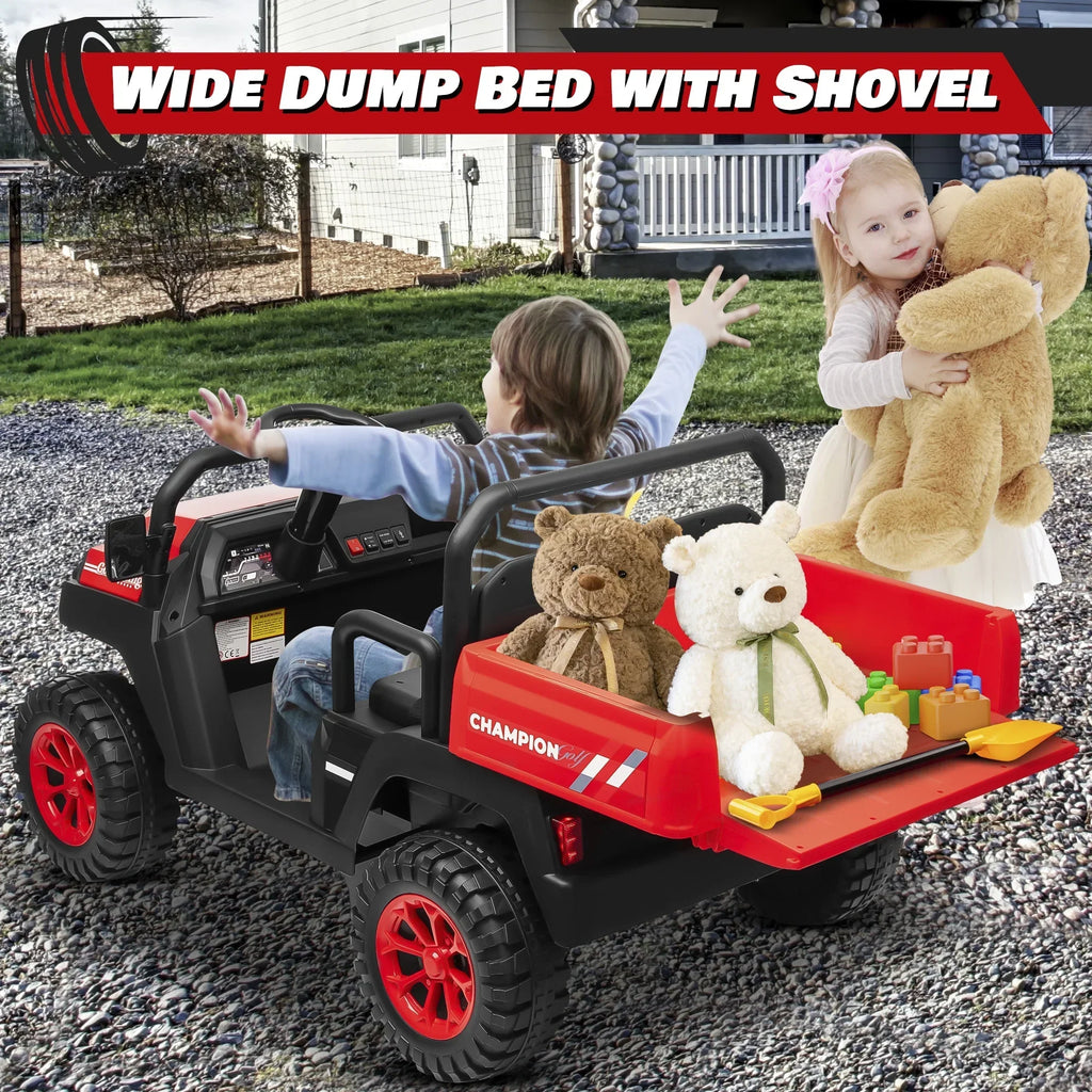 2026 NewJoyracer 4WD 24 Volt Ride on Toys UTV with 2 Seater & Remote Control, Kids Electric Golf Cart w/ 4x200W Power Motors, Tiltable Trailer & Shovel, 4 Wheels Spring Suspension, Bluetooth USB Music, Black