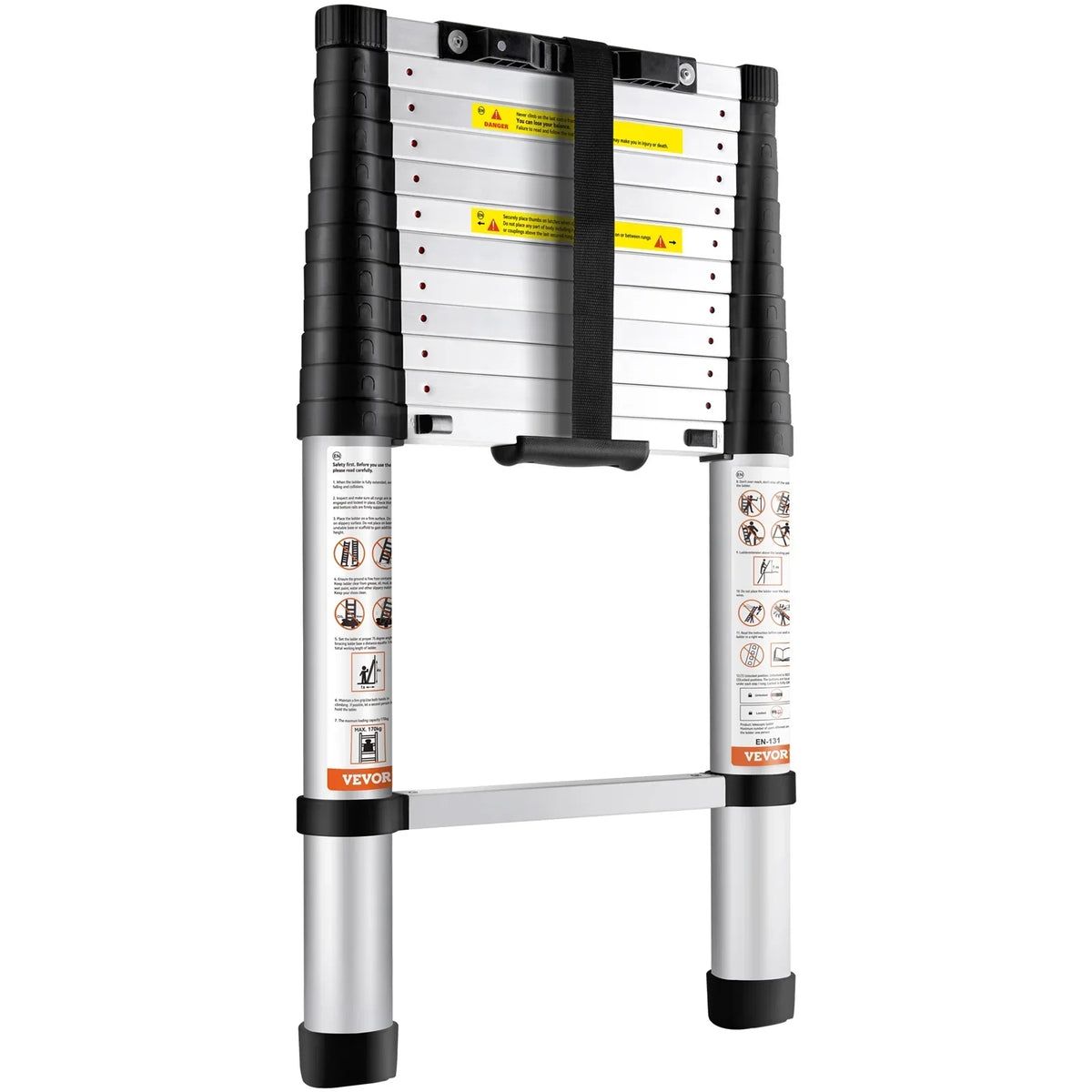 2026 NewBENTISM 12.5 FT Telescoping Ladder, Aluminum Collapsible Ladder with One-Button Retraction,375 LB Capacity,ANSI Certified | Portable for Home, RV, Loft Use