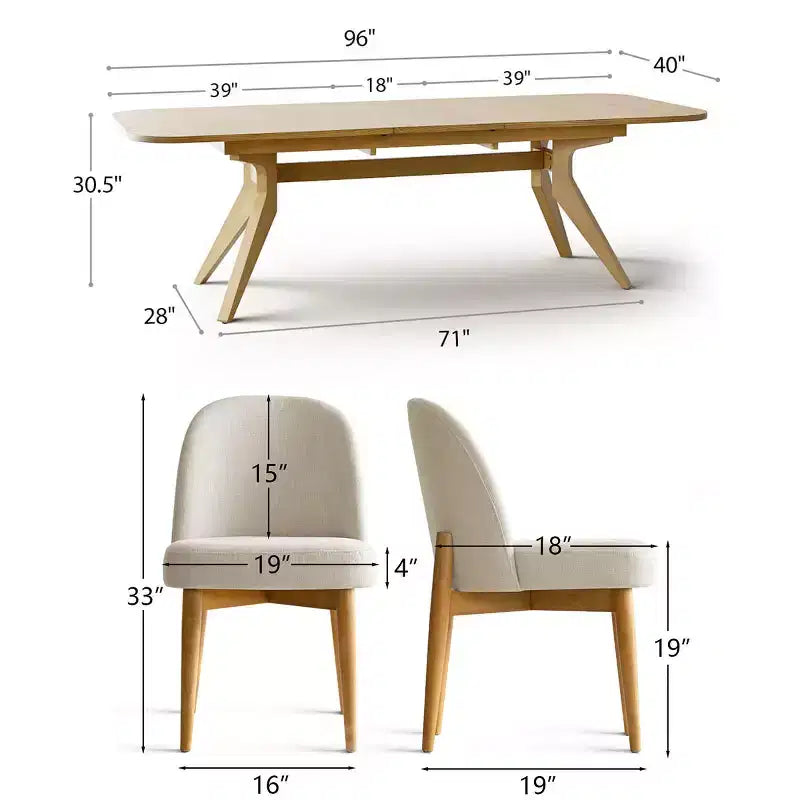 2026 Juego de comedor de 7 piezas con mesa extensible 78–96" y 6 sillas tapizadas - Panipeachy