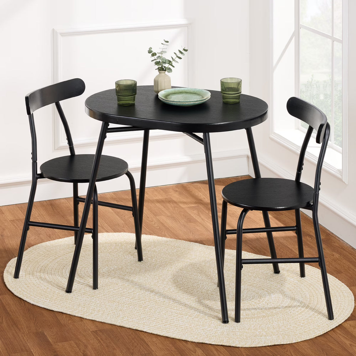 2026 NewBest Choice Products 3-Piece Modern Oval Dining Table Set, Small Kitchen Dinette w/ 2 Chairs - Black/Black