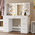 2026 NewLacoo Vanity Desk with Mirror and LED Lights, Makeup Vanity with 7 Drawers & 4 Shelves, Vanity Table with Power Outlet for Bedroom Dressing Room, White