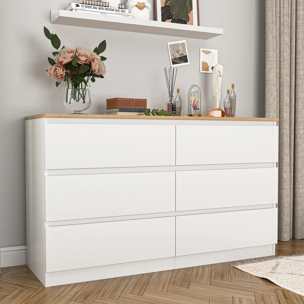 2026 NewResenkos Modern Mid Century 6 Drawer Wide Dressers Chests for Bedroom, Chest of Drawer Organizer Grey
