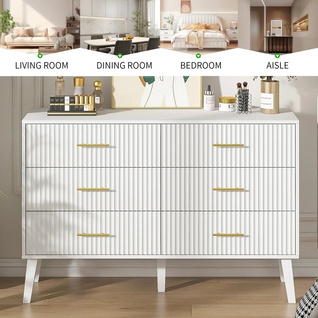2026 NewFluted 6 Drawers Dresser, Wide Modern Chest of Drawers, 6 Drawer Double Dresser