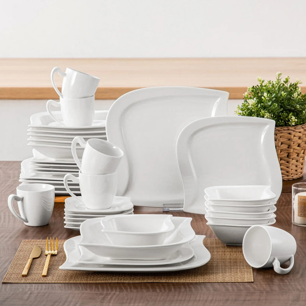 2026 Newvancasso 36 pcs Dinnerware Sets, Plates and Bowls Set for 6, Porcelain Dinner Set, Marble Gray