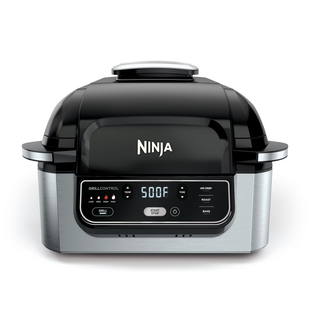 2026 NewNinja Foodi 4-in-1 Indoor Grill with 4-Qt Air Fryer, Roast, Bake, & Cyclonic Grilling Technology, Black/Stainless