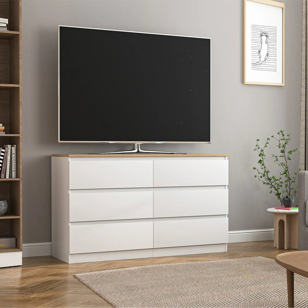 2026 NewResenkos Modern Mid Century 6 Drawer Wide Dressers Chests for Bedroom, Chest of Drawer Organizer Grey