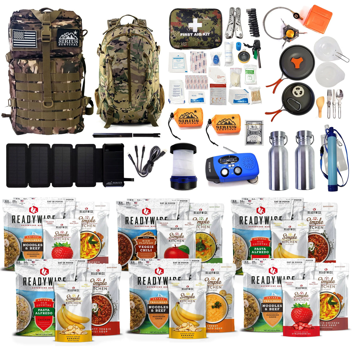 2026 NewFamily Comfort 72 Emergency Survival Kit/Backpack �C 72 Hour for 2 People �C Disaster Preparedness �C Delicious ReadyWise Food, Gear, Lighting, First Aid, Tools & More - Camo