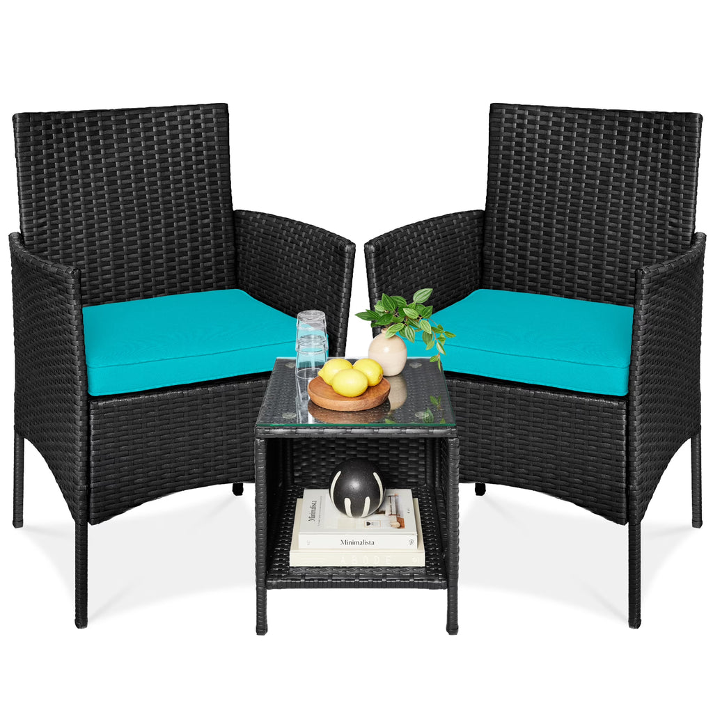 2026 NewBest Choice Products 3-Piece Outdoor Wicker Conversation Patio Bistro Set, w/ 2 Chairs, Table - Gray/Navy