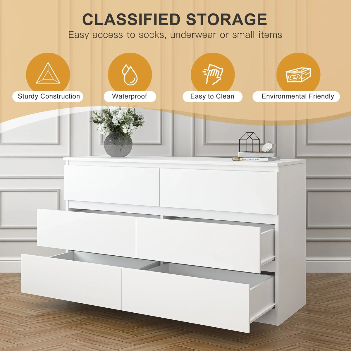 2026 NewResenkos Modern Mid Century 6 Drawer Wide Dressers Chests for Bedroom, Chest of Drawer Organizer Grey