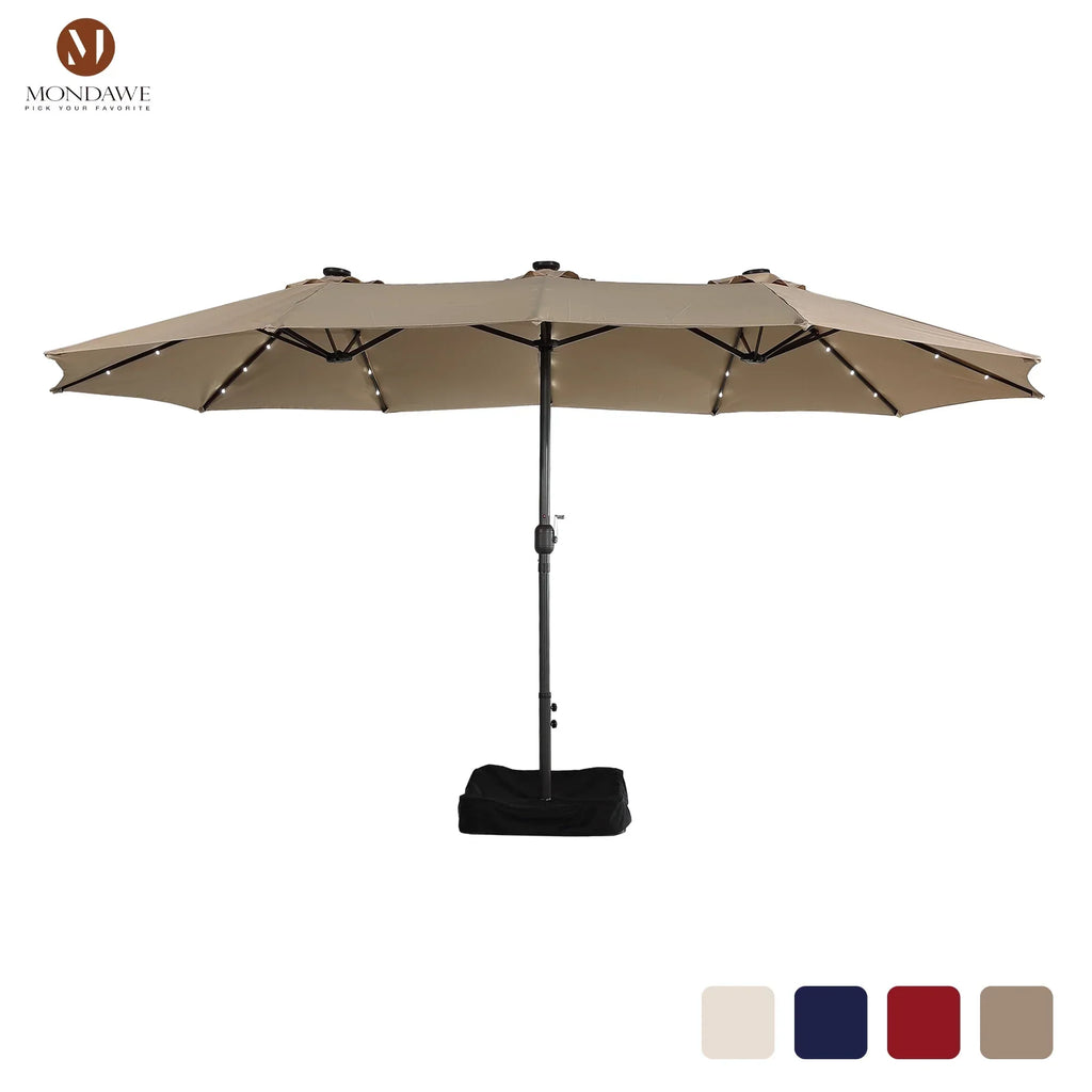 2026 NewMondawe 15ft Patio Umbrella Rectangular Outdoor Market Umbrella with Base and LED Lights Beige