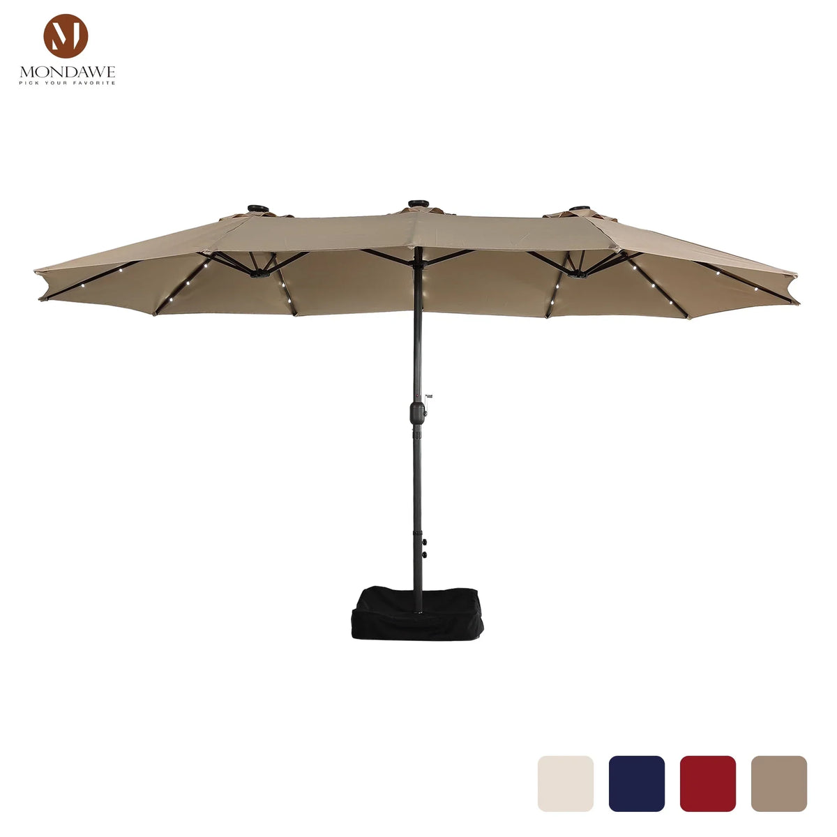 2026 NewMondawe 15ft Patio Umbrella Rectangular Outdoor Market Umbrella with Base and LED Lights Beige
