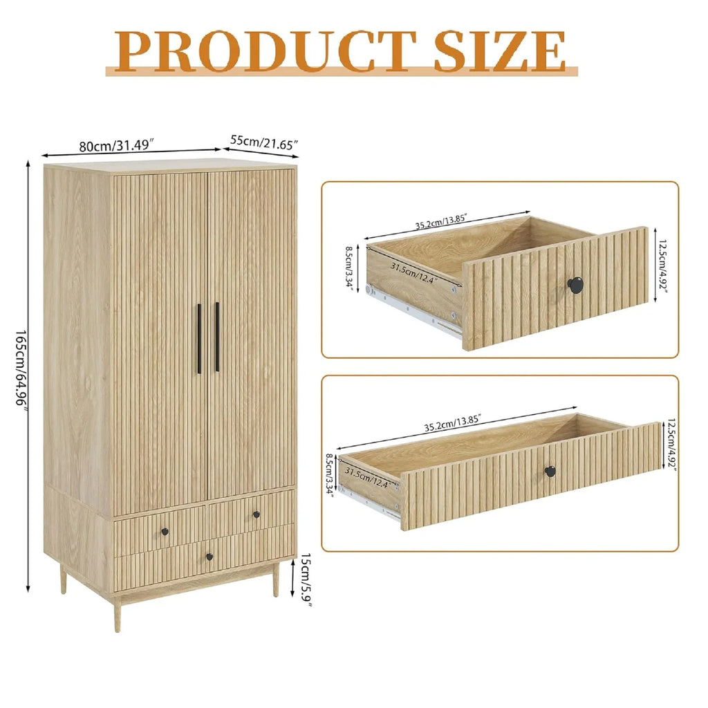 2026 NewArmoire Wardrobe Closet with 2 Doors, Wardrobe Cabinet with Hanging Rod and Drawers, Wooden Closet for Bedroom, White