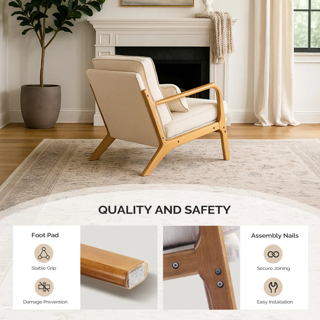 2026 NewKtaxon Accent Chair Corduroy Upholstered Armchair, Reading Club Chair with Pillow and Solid Wood Frame for Living Room Bedroom Furniture Off White
