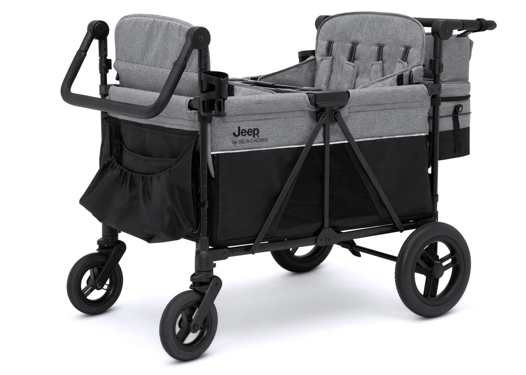 2026 Carrito-Paseador Jeep Wrangler Deluxe para 4 Niños – Capota Desmontable, Bolsa Térmica, Asientos Modulares, Almacenamiento XXL, Ruedas Antipinchazos, Manillares Ajustables
