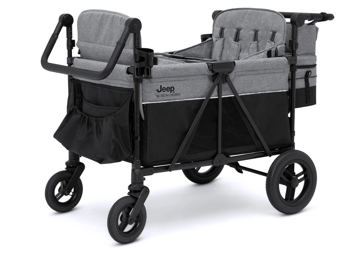 2026 Carrito-Paseador Jeep Wrangler Deluxe para 4 Niños – Capota Desmontable, Bolsa Térmica, Asientos Modulares, Almacenamiento XXL, Ruedas Antipinchazos, Manillares Ajustables