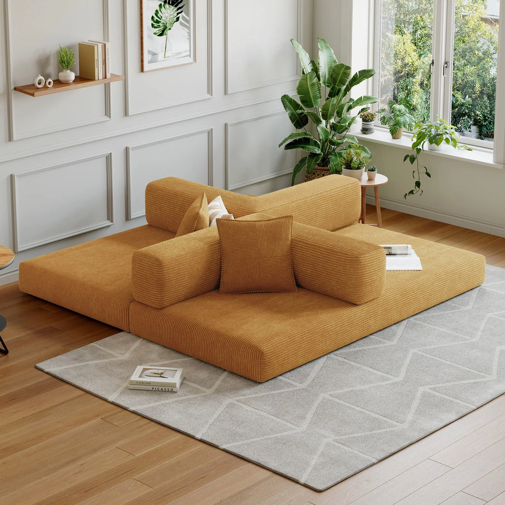 2026 NewConvertible Sleeper Sofa Bed,Compressed Floor Boneless Couch,Modular Modern Corduroy Sofa for Living Room Bedroom -with Fixed-Shape Frame and Support Armrest,Easy Assembly(Green)