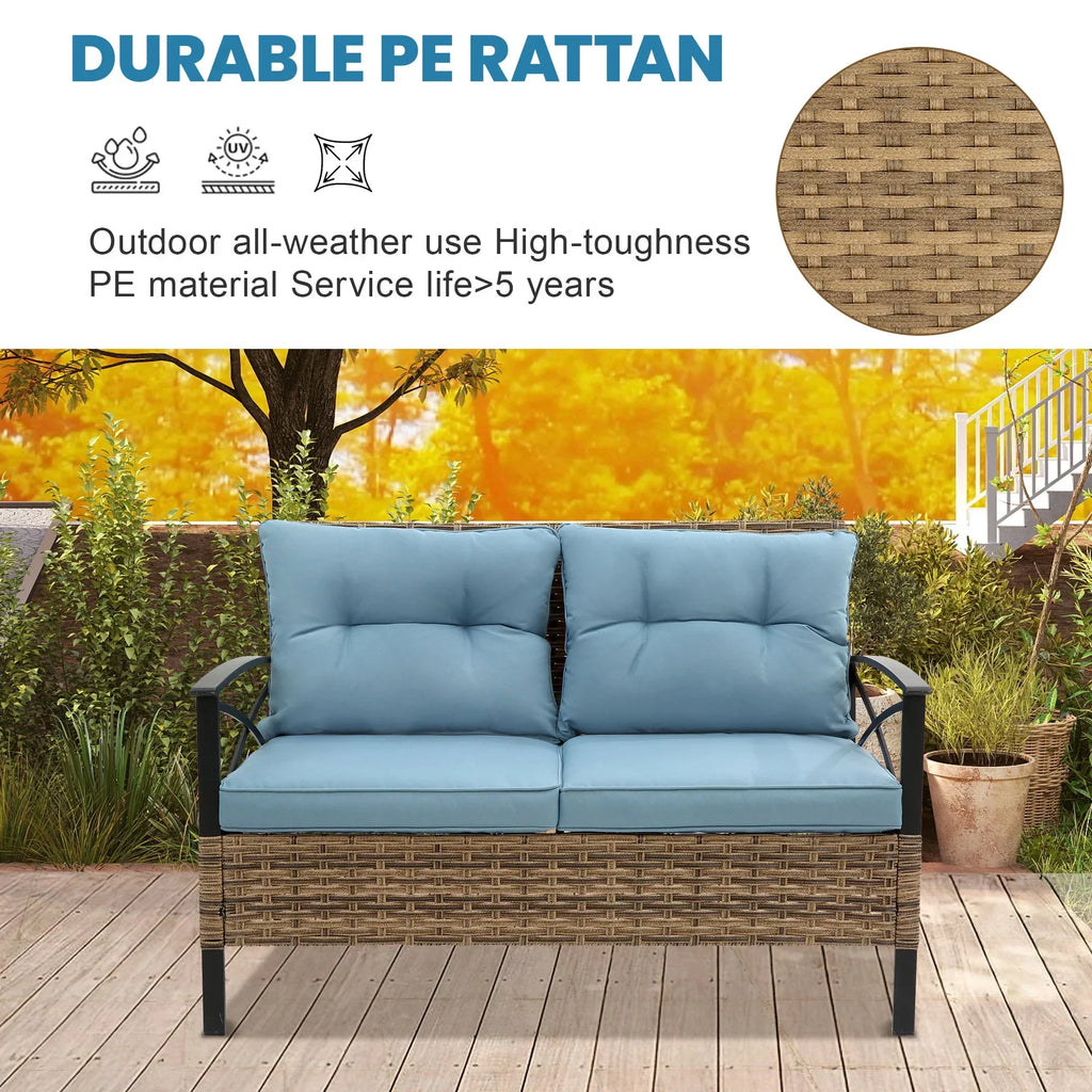2026 NewHeavy-duty Patio Furniture Set, 4 Piece Outdoor Sectional Conversation Sets, BrownPE Rattan Patio Sofa Set with Blue Cushions