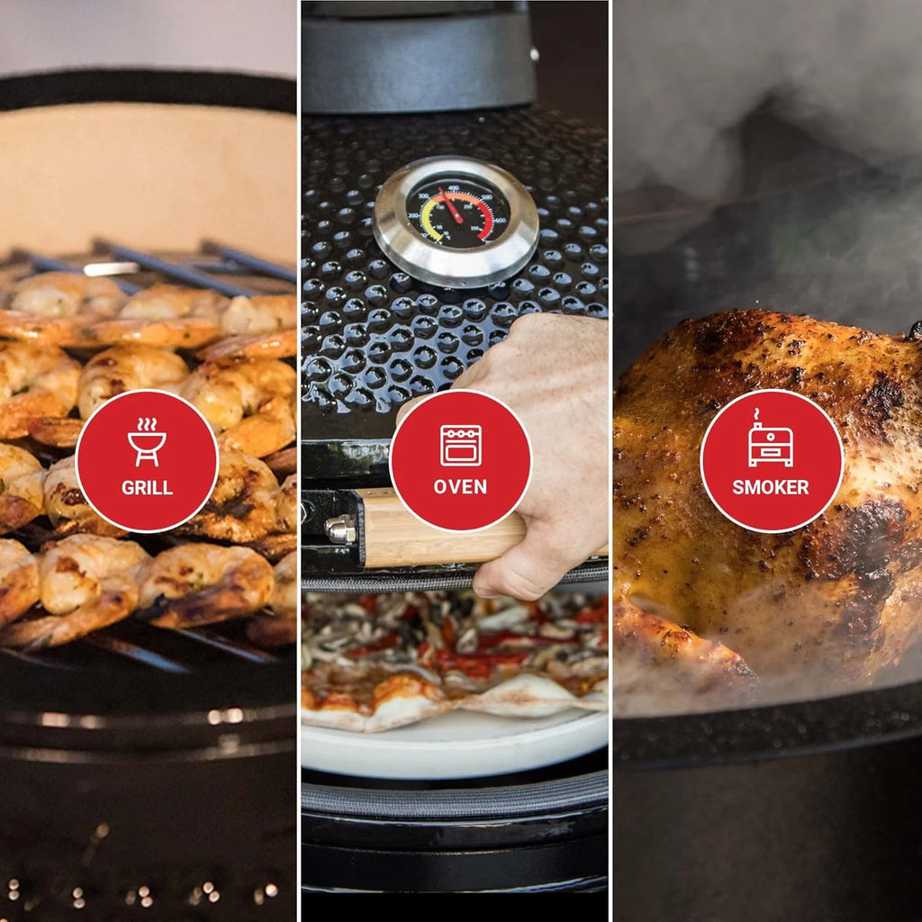 2026 Kamado BONO BBQ - Barbacoa Grande XXL con 10 accesorios - Ø 64 cm Kamado Barbacoa con Accesorios - Parrilla ahumador rojo en la terraza, balcón o jardín