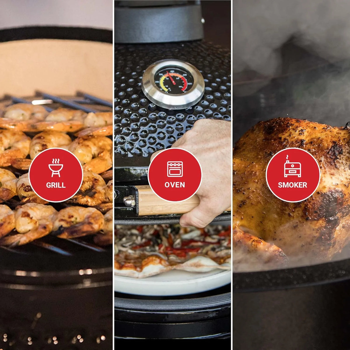 2026 Kamado BONO BBQ - Barbacoa Grande XXL con 10 accesorios - Ø 64 cm Kamado Barbacoa con Accesorios - Parrilla ahumador rojo en la terraza, balcón o jardín