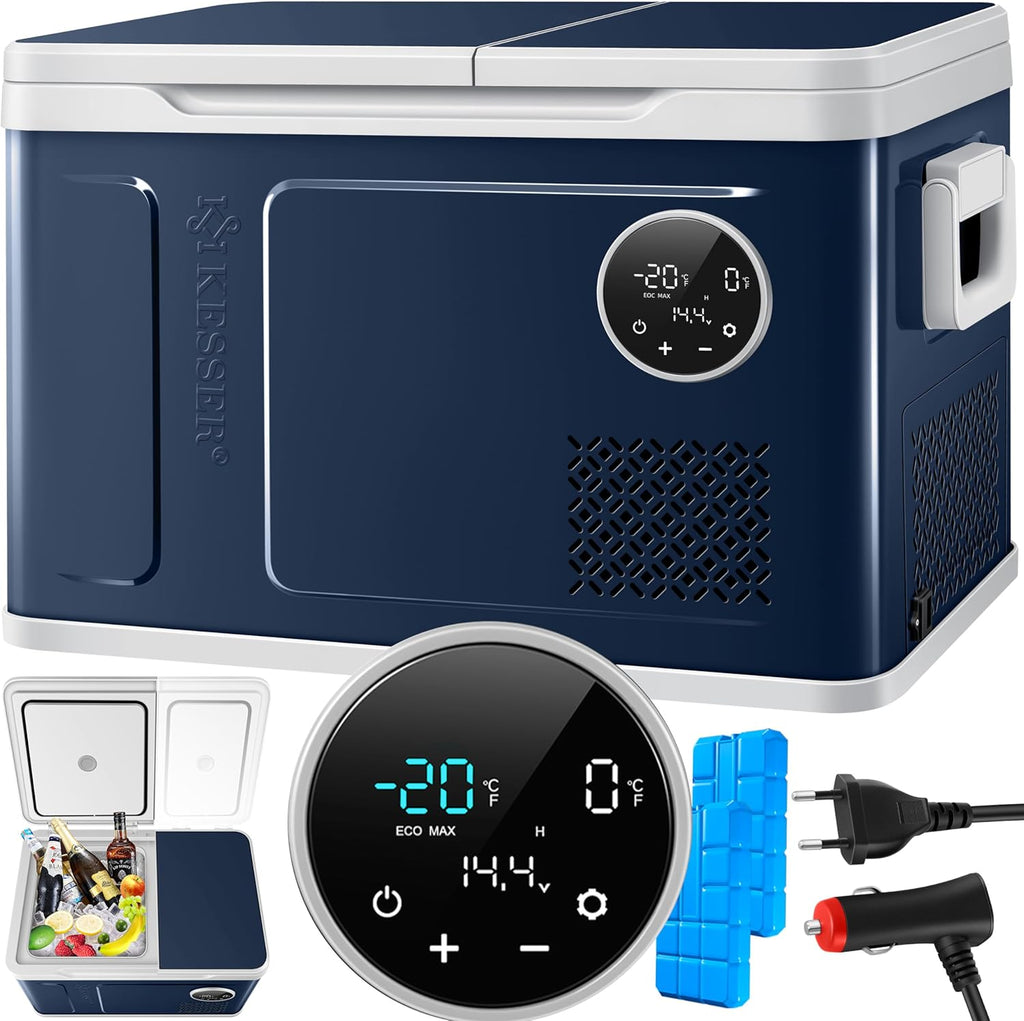 2026 Nevera portátil con compresor KESSER 2 en 1, doble zona de refrigeración y congelación, con 2 acumuladores de frío y control táctil LED | Refrigerador con capacidad de enfriamiento hasta -20 °C para camping, coche y camión, 12/24 V 230 V