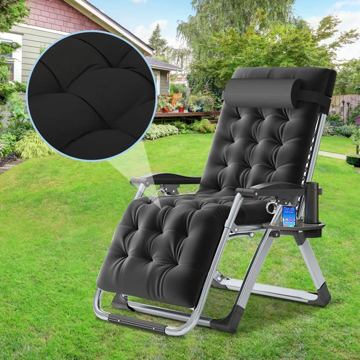 2026 NewNAIZEA 2 Pack Zero Gravity Chair, Foldable Portable Lawn Recliner with Cushion, Headrest, Cup Holder, Black