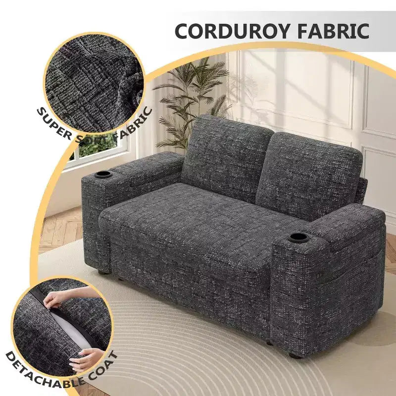 2026 Dyonery Sofá cama 4 en 1 de 65,5" con respaldos ajustables, carga USB/Type-C, portavasos y bolsillos, verde
