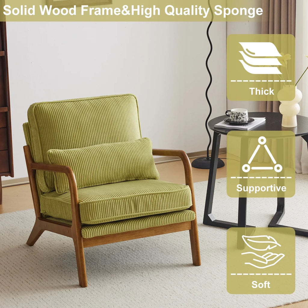 2026 NewKtaxon Accent Chair Corduroy Upholstered Armchair, Reading Club Chair with Pillow and Solid Wood Frame for Living Room Bedroom Furniture Off White