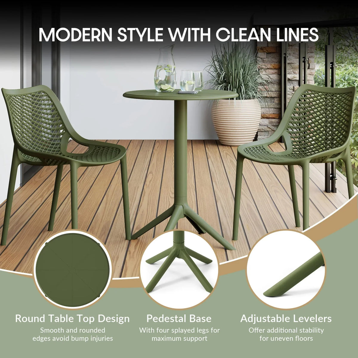 2026 NewWestinTrends Playa 3-Piece Outdoor Resin Patio Bistro Set with Stackable Patio Dining Side Chairs, Olive Green