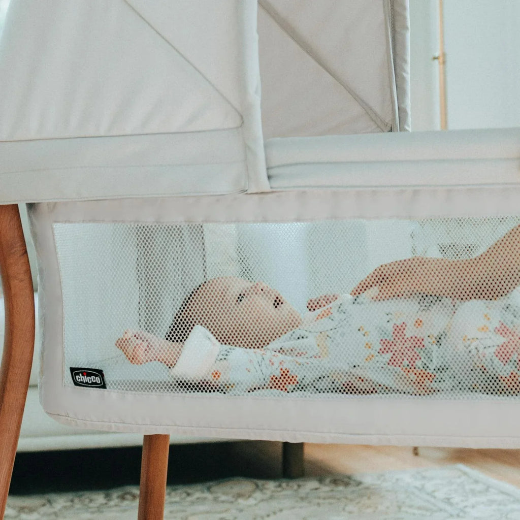 2026 NewChicco LullaGo Anywhere LE Portable Bedside Bassinet with Removable Canopy - Serene (Beige). New