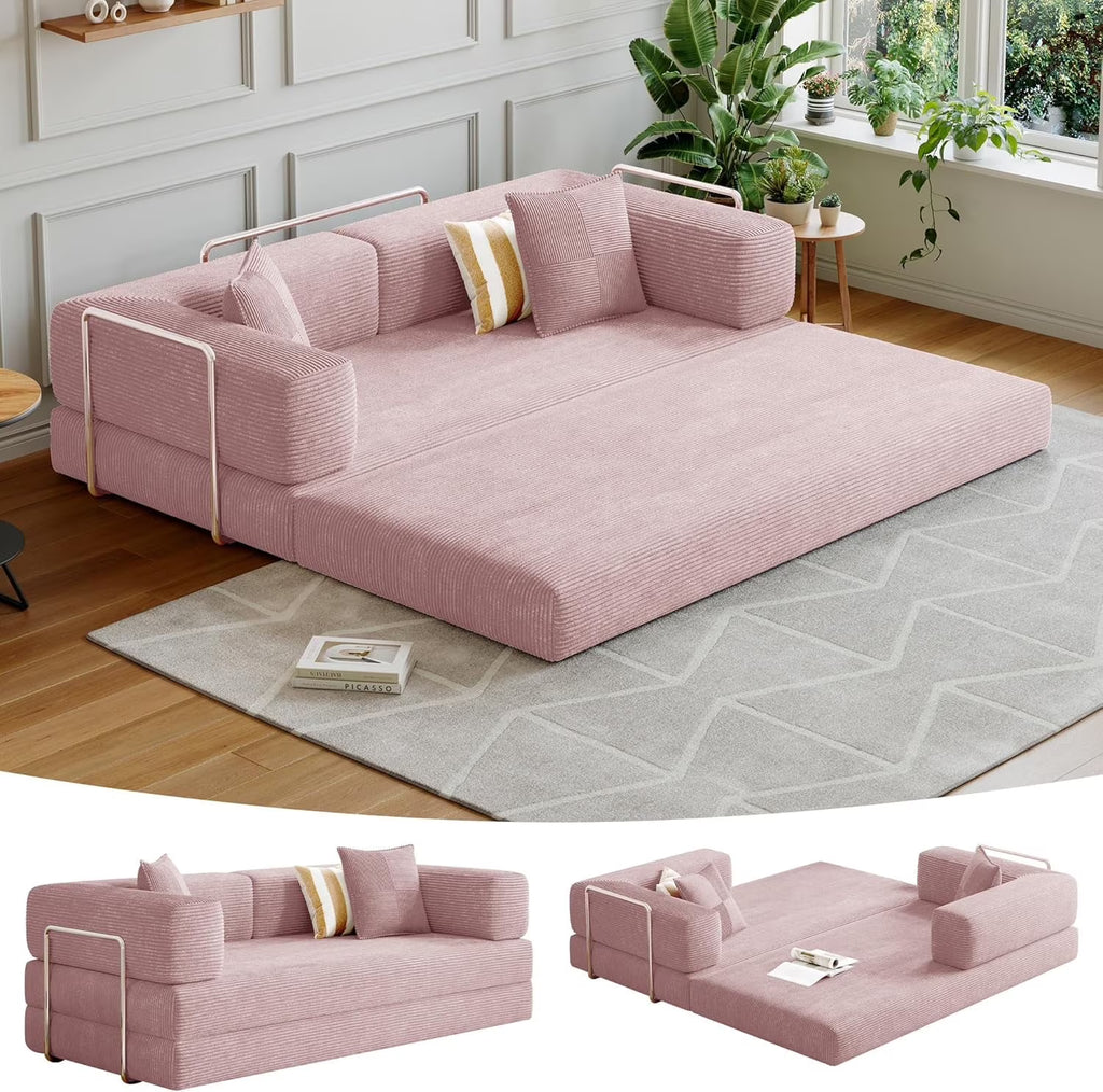 2026 NewConvertible Sleeper Sofa Bed,Compressed Floor Boneless Couch,Modular Modern Corduroy Sofa for Living Room Bedroom -with Fixed-Shape Frame and Support Armrest,Easy Assembly(Green)