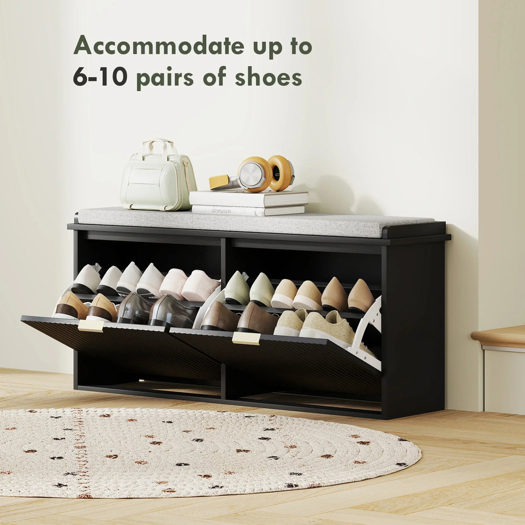 2026 NewHOMCOM Shoe Bench with Padded Seat Cushion and Flip-Drawer, Entryway Bench Holds up to 529lb, 40.9x10.2x18.7 Inches, Black