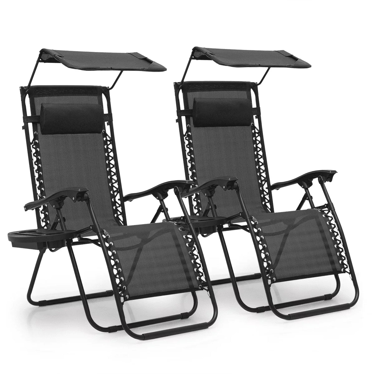 2026 NewMoNiBloom Zero Gravity Chairs Set of 2, Folding Outdoor Patio Beach Recliner with Canopy Shade & Headrest, Black