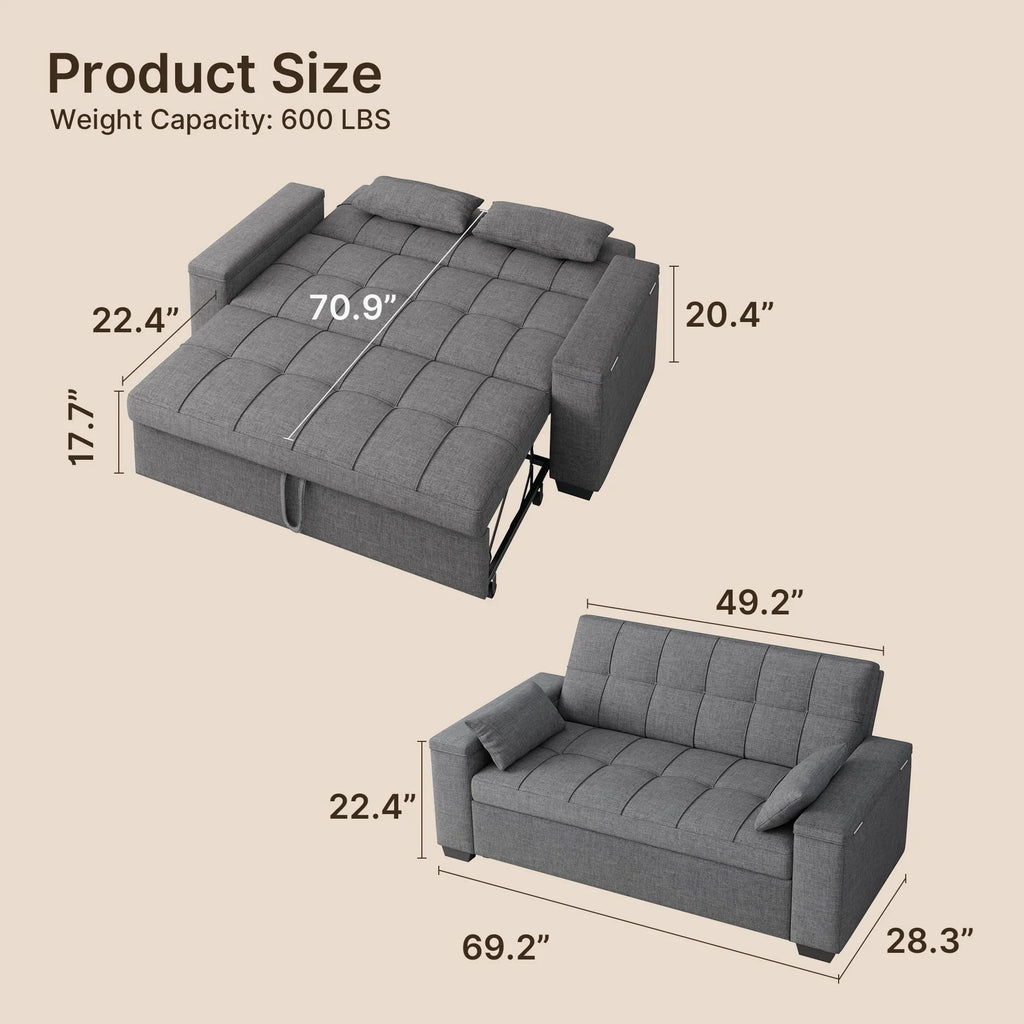 2026 NewSofa Bed, Lofka 3 in 1 Convertible Couch Bed with Storage Armrest and Adjustable Backrest for Living Room, Dark Gray