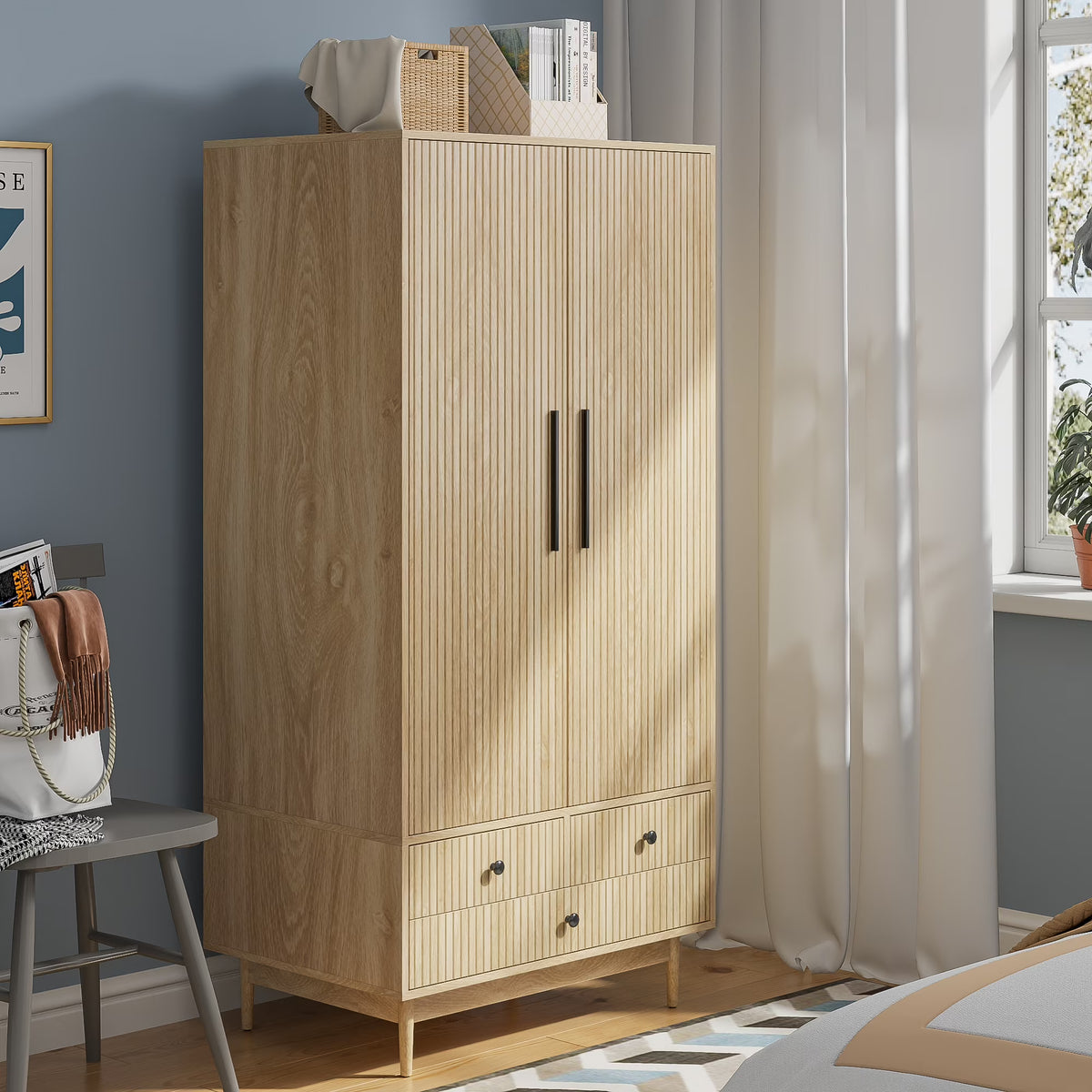 2026 NewArmoire Wardrobe Closet, Closet Wardrobe Cabinet with Drawers and Hanging Rail for Bedroom, White