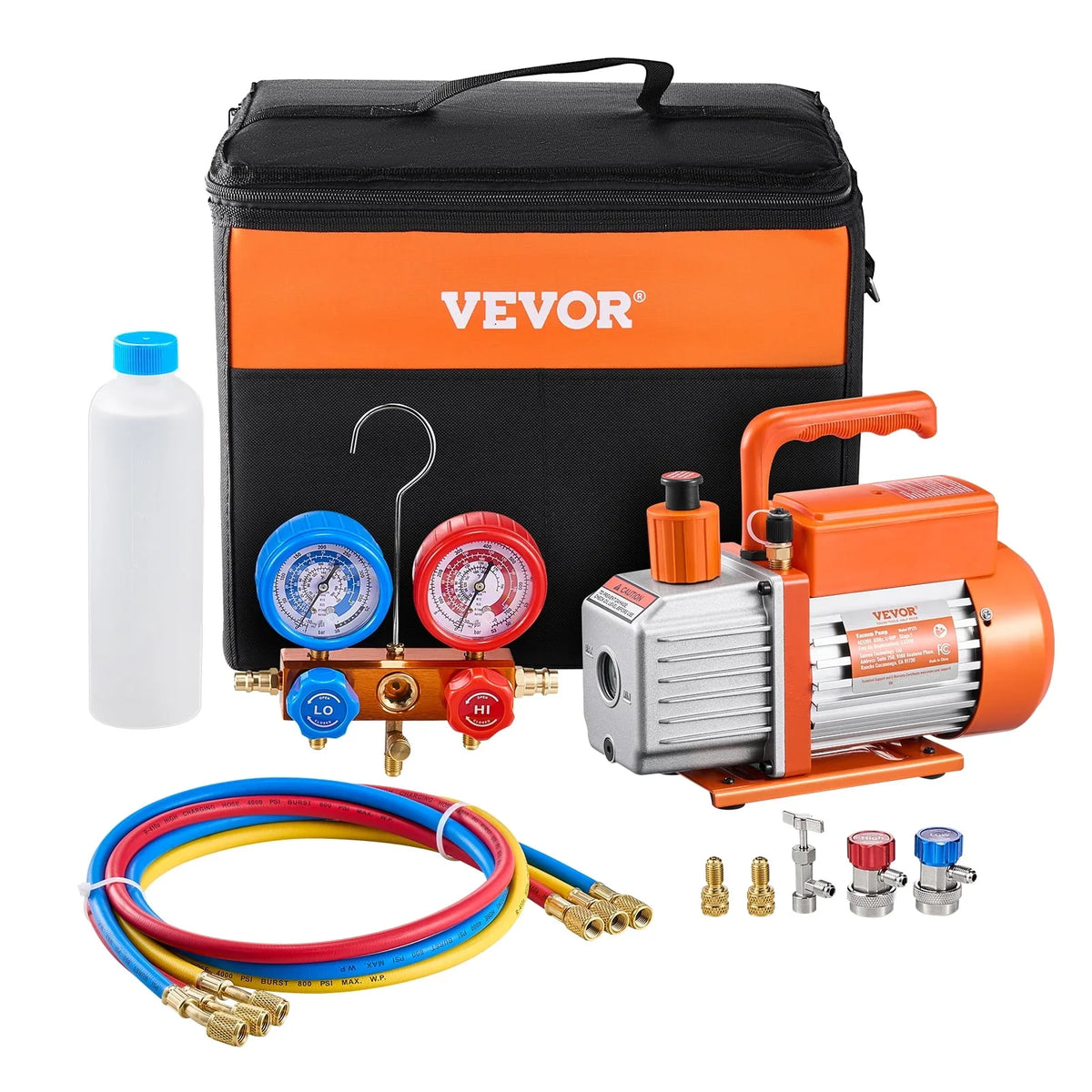 2026 NewVEVOR 3.5 CFM AC Vacuum Pump and Gauge Set,Single Stage Rotary Vane HVAC Air Vacuum Pump,A/C Refrigerant Manifold Gauge Kit, with Hoses,for R134a,R12,R22,R502a,R410A,R404,R407C Refrigerants