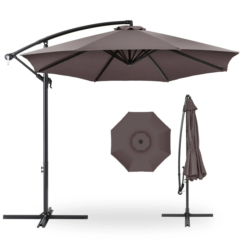 2026 NewBest Choice Products 10ft Offset Hanging Outdoor Market Patio Umbrella w/ Easy Tilt Adjustment - Tan