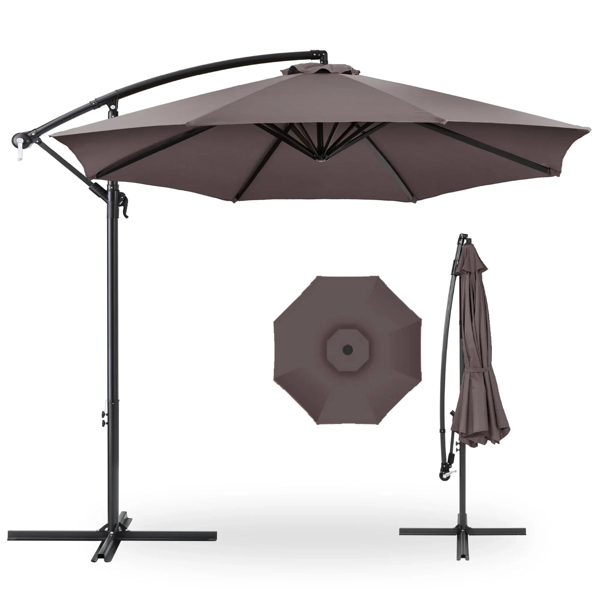 2026 NewBest Choice Products 10ft Offset Hanging Outdoor Market Patio Umbrella w/ Easy Tilt Adjustment - Tan