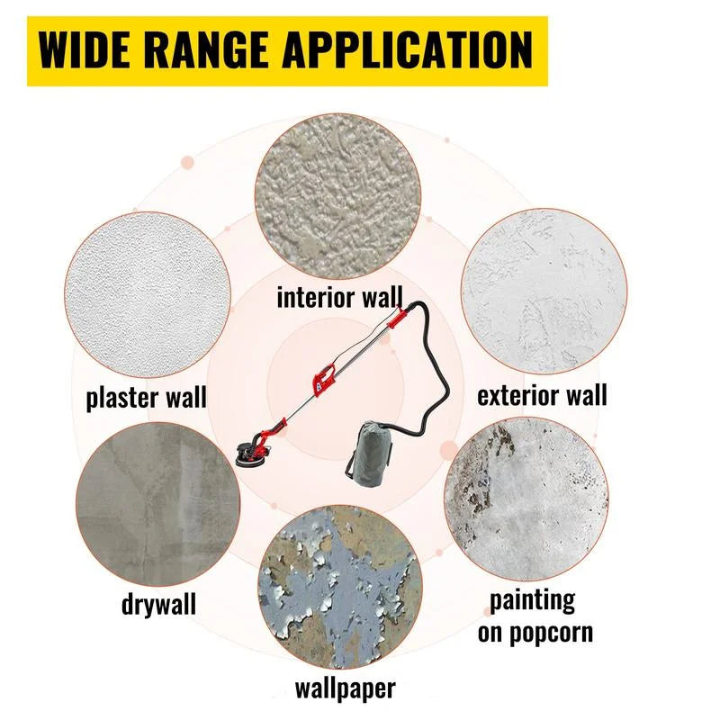 2026 NewDrywall Sander 850W, Electric Drywall Sander, Electric Sander, with LED Strip Light and Vacuum Bag, Variable Speed 800-1750 RPM, Foldable Sheetrock Sander, with Telescope Handle, Wall Sander