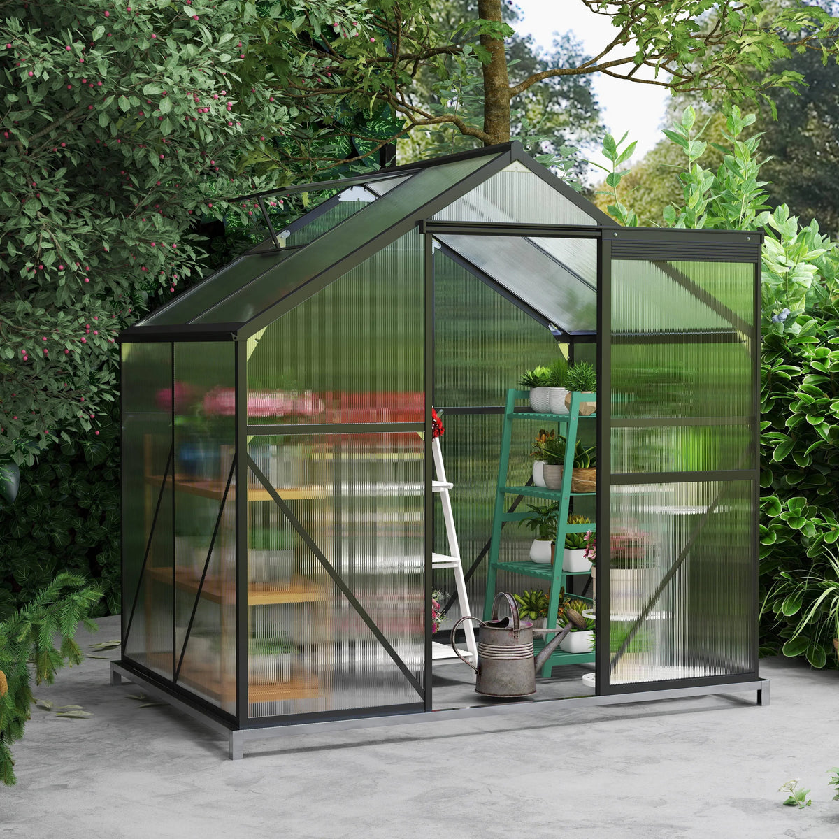 2026 NewAsofer 6' x 4' Greenhouse for Outdoors, Aluminum Walk-in Green Houses shed with Rain Gutter and Roof Vent for Backyard