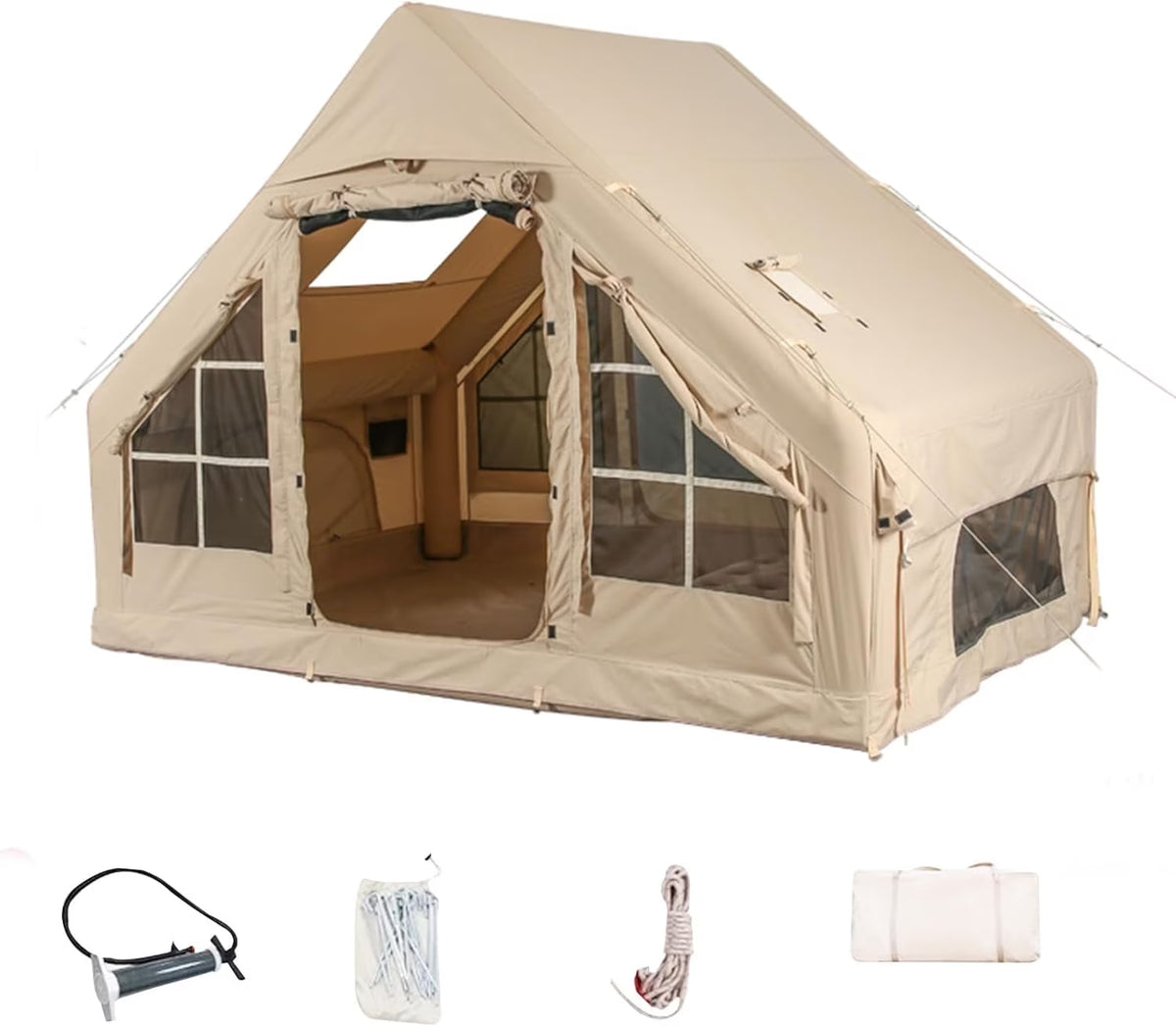 2026 NewInflatable Camping Tents With Hand Pump, Air Glamping Tents, Easy SetupWaterproofand Windproof Blow Up Tent, 4 Seasons Oxford Cabin Tent With esh &ChimneyWindow.