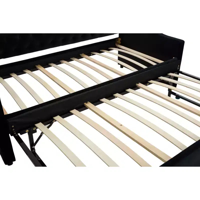 2026 Cama sofá Twin con cama nido, tapizada en terciopelo, puerto USB y bolsillos laterales - ModernLuxe