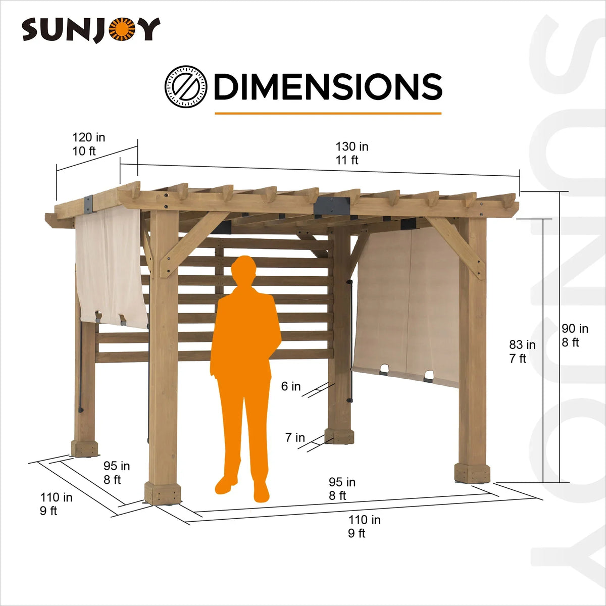 2026 NewSunjoy Cedar Pergola 10 x 11 ft. Wooden Hot Tub Pergola with Adjustable Canopy and Privacy Screen