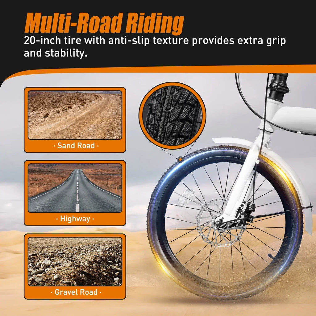 2026 NewLOYALHEARTDY 20" Folding Bike 7-Speed Unisex Mountain Bicycle Adjustable Height MTB City Bike for Adult Teenager High Carbon Steel Foldable Bicycle for Riding Traveling w/Dual Disc Brakes & Fender